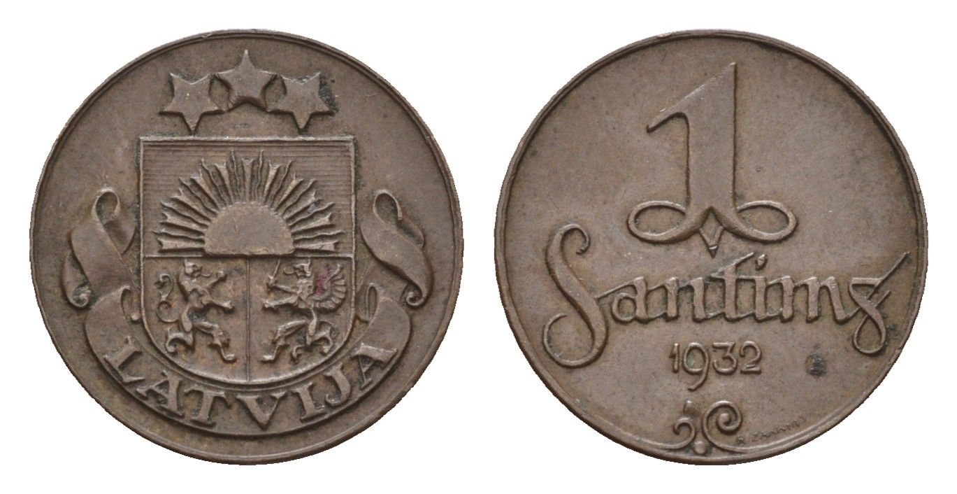 Латвия 1 сантим 1932 KM 1 бронза 4679-214