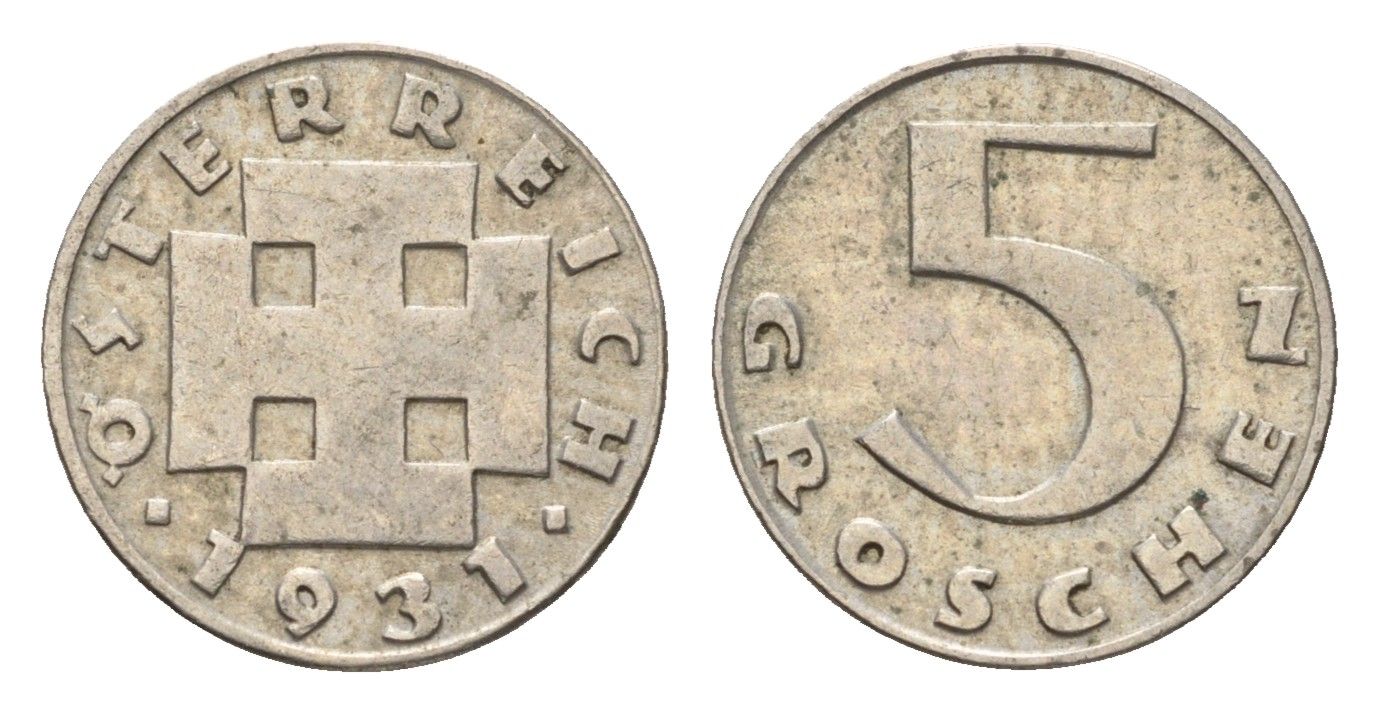 Австрия 5 грошей 1931 KM 2846 медно-никель 4669-1233