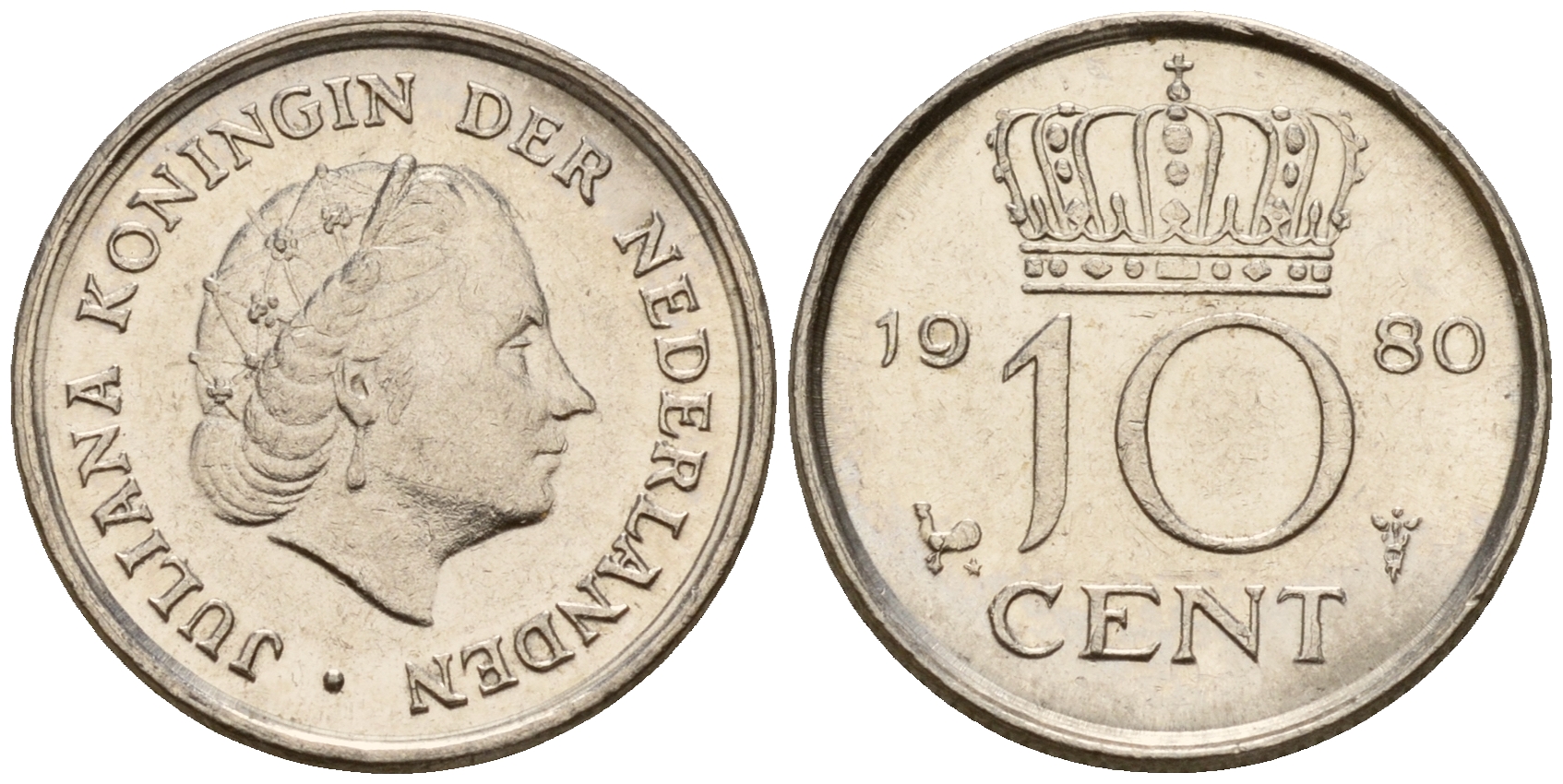 Нидерланды 10 центов 1980 Юлиана (1949-1980) KM 182 никель    4598-343