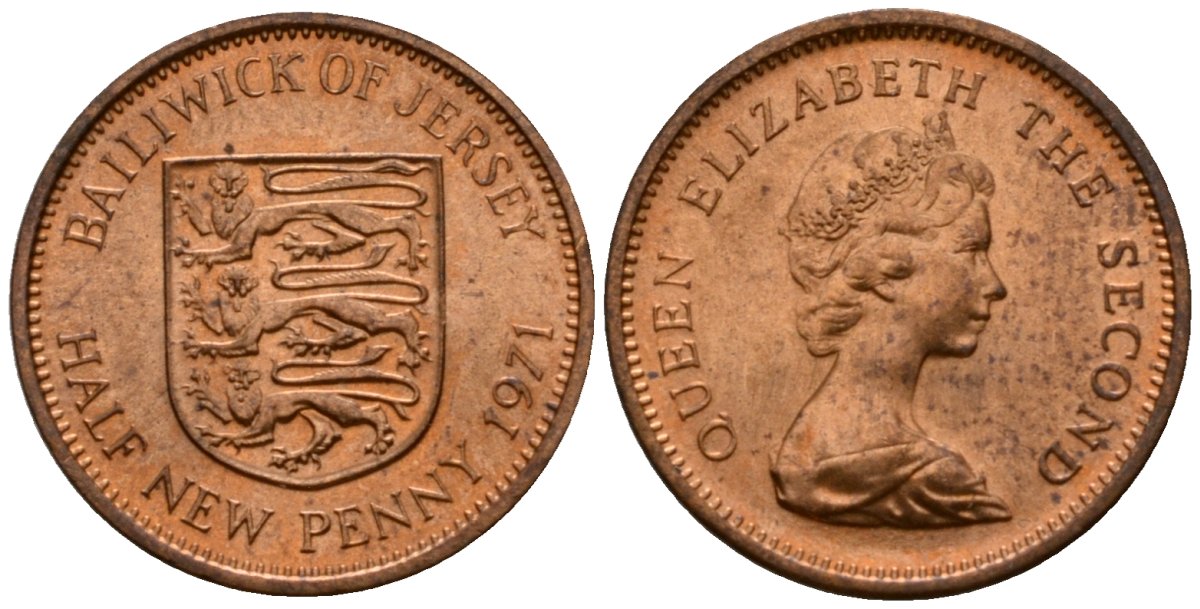 Джерси 1 новый пенни 1971 Елизавета II (1952-2022), герб KM 30 бронза UNC 4602-245