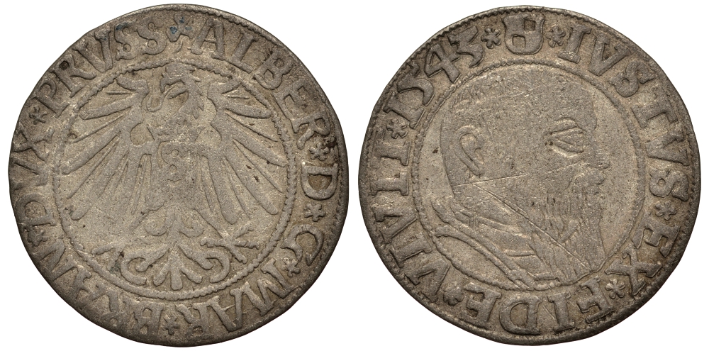 Бранденбург-Пруссия 1 грош 1543 Альберт V Neumann 46 серебро 00-000-00
