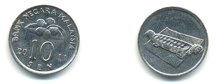 Малайзия 10 сенов 2011 цветок KM 51 медно-никель 3999-617