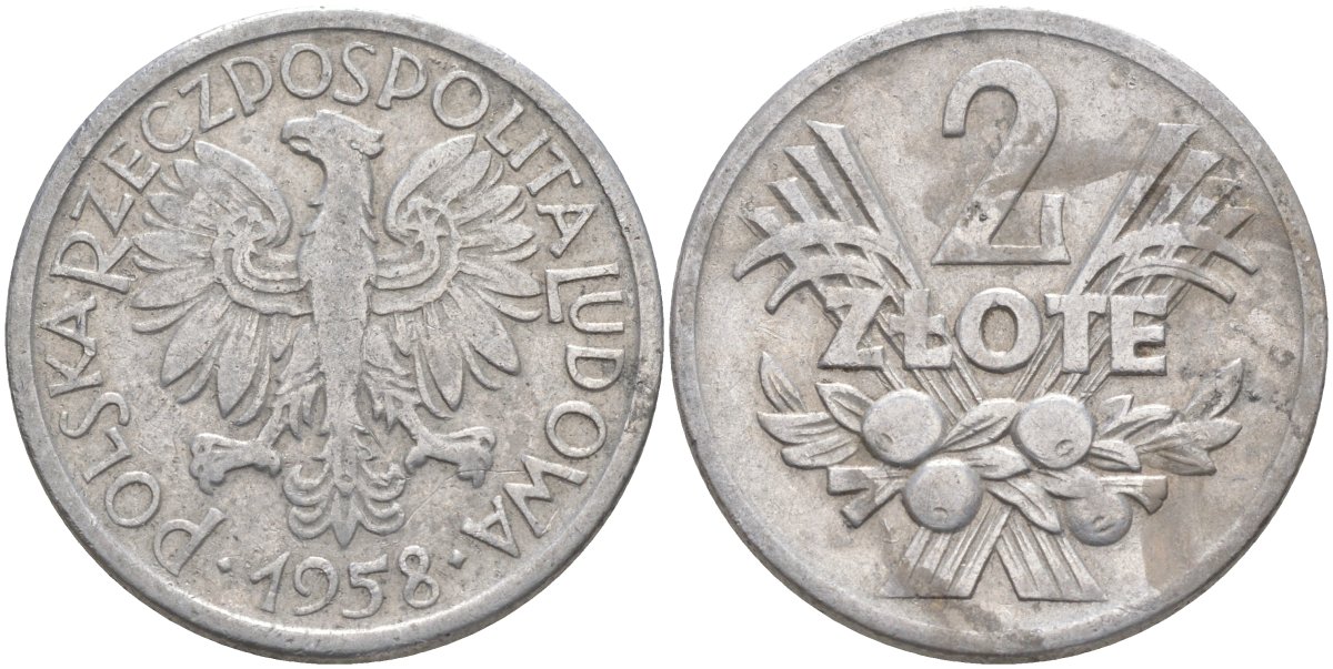 Польша 2 злотых 1958 MW KM 46, Parchimowicz 216a алюминий 3856-1235