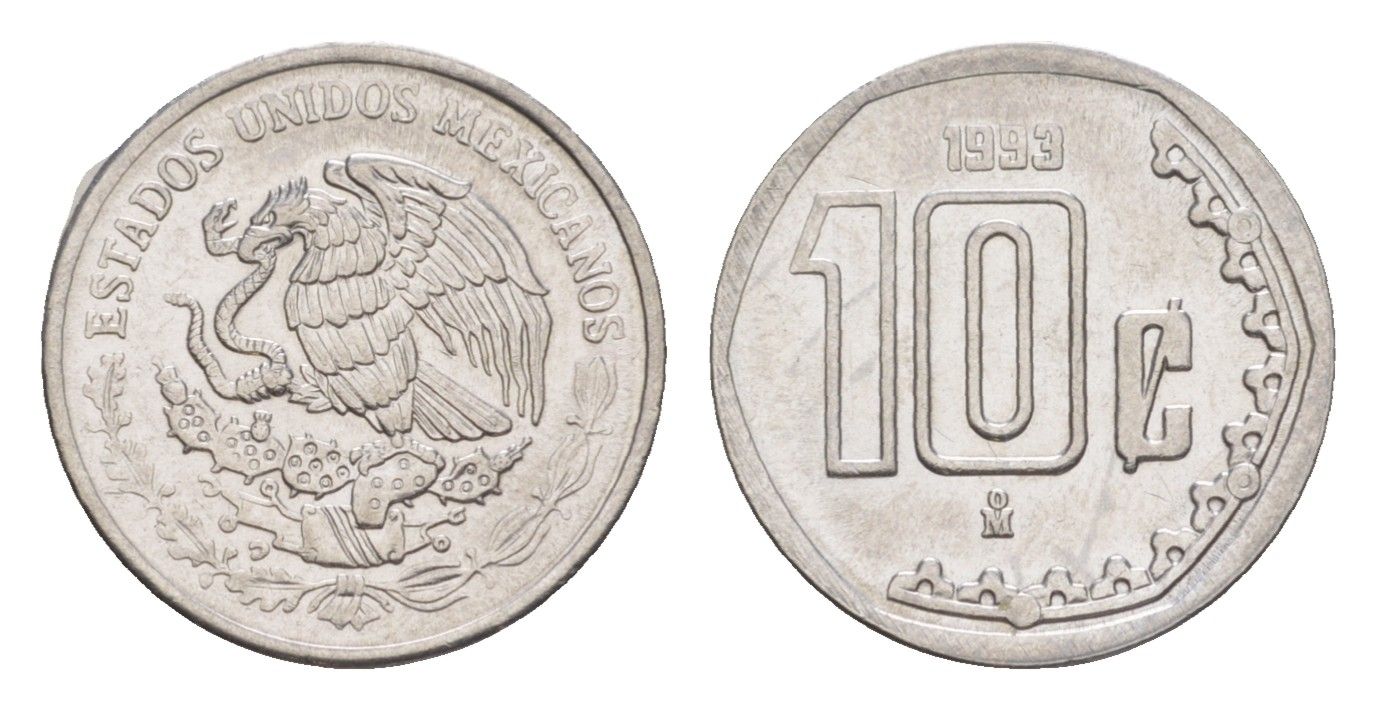 Мексика 10 сентаво 1993 Mo KM 547 нержавеющая сталь UNC 4636-459