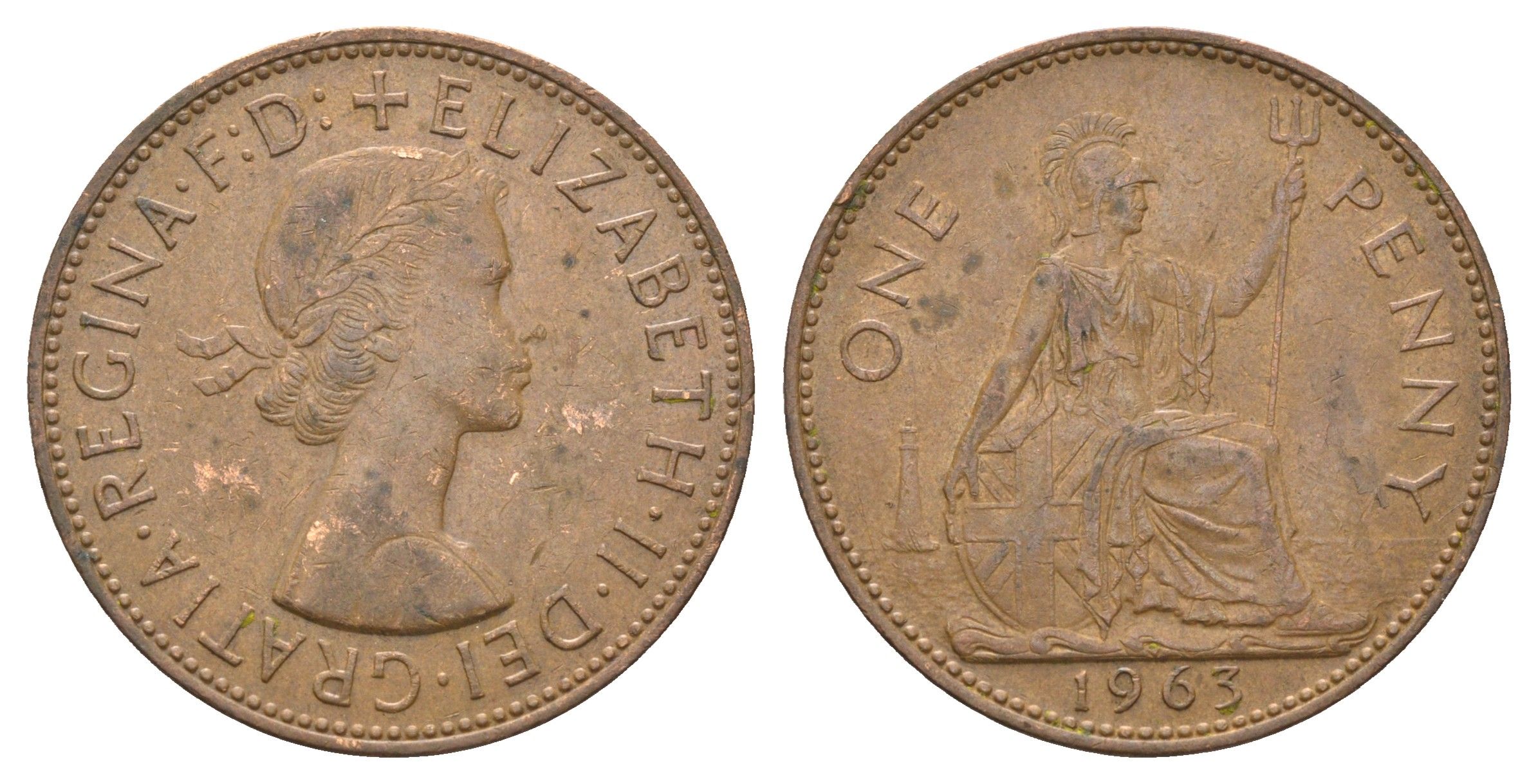 Великобритания 1 пенни 1963 Елизавета II (1952-2022) KM 897, Spink 4157 бронза 4661-916