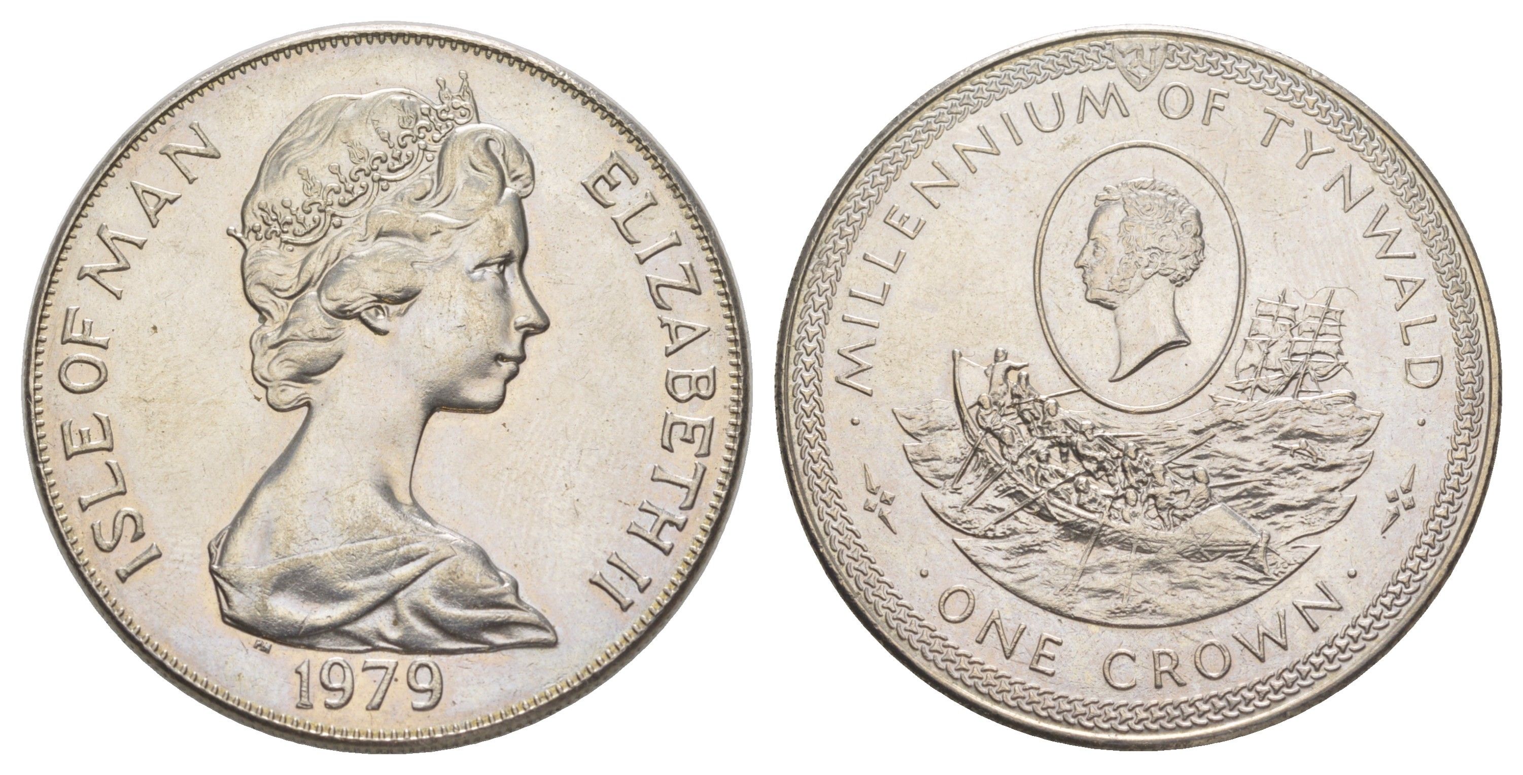 Остров Мэн 1 крона 1979 1000 лет Тинвальду - Шлюпка KM 50 медно-никель BU 1083-5-31