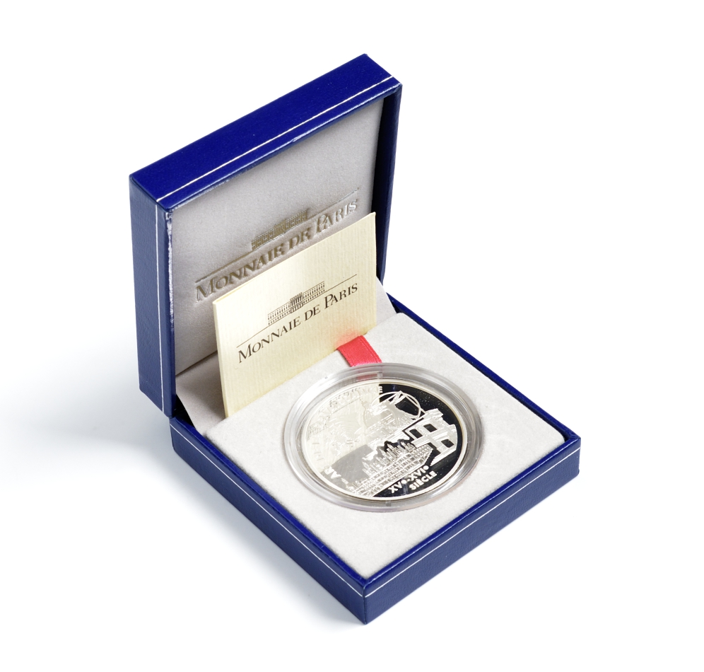 Франция 1 евро = 6,55957 франков 2000 архитектура Ренессанса (XV-XVI веков) в оригинальной коробке, с сертификатом KM 1225 серебро PROOF 4-3-3-14