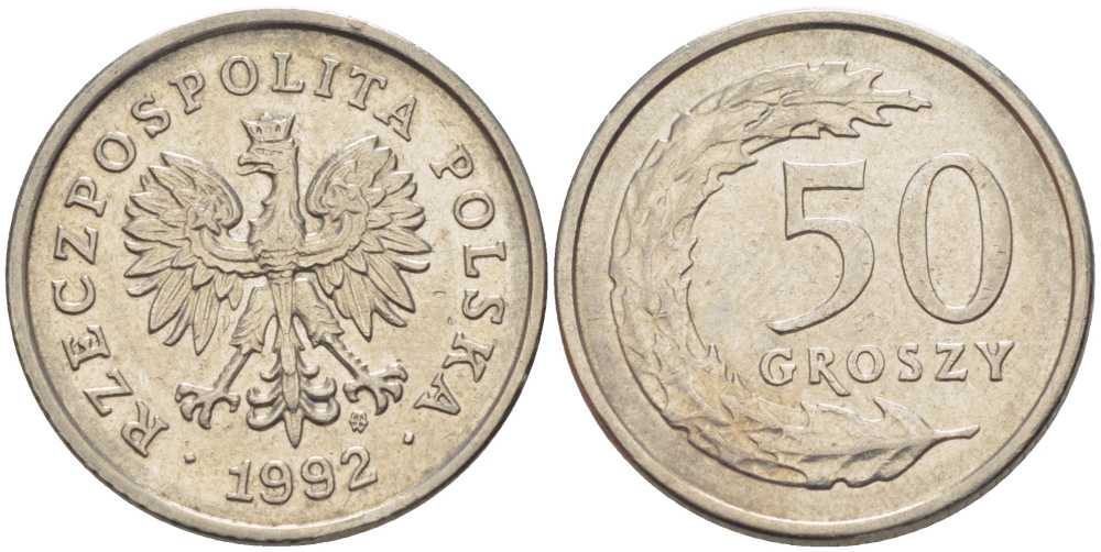 Польша 50 грошей 1992 MW KM 281, Parchimowicz 706c медно-никель 28-727