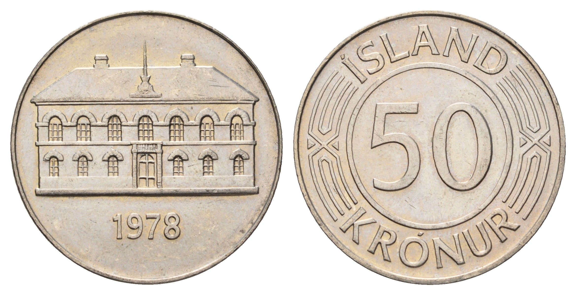 Исландия 50 крон 1978 здание парламента в Рейкьявике KM 19 медно-никель UNC 4517-626