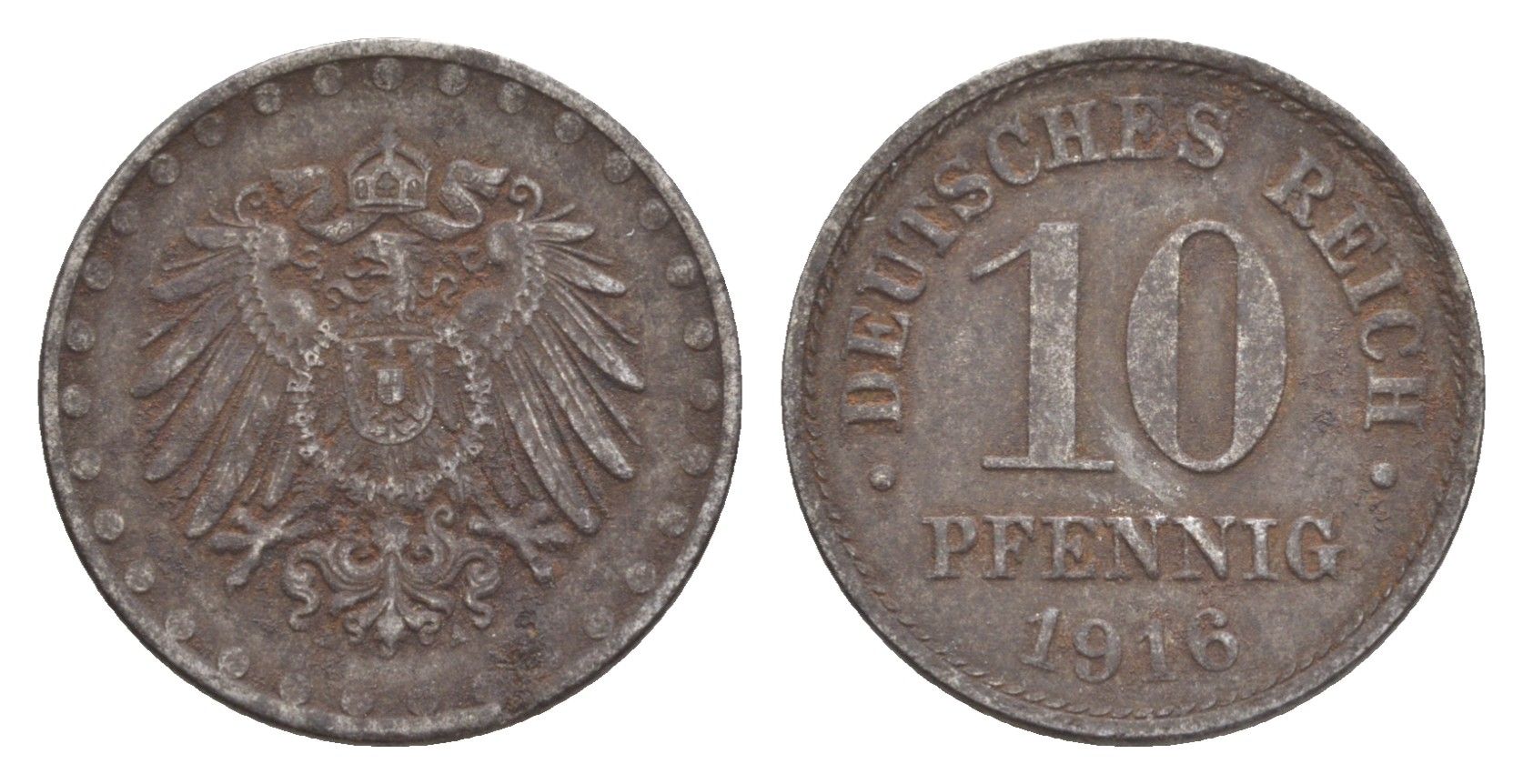 Германия 10 пфеннигов 1916 A, Вильгельм II (1888-1918) KM 20, J. 298 железо 4640-338