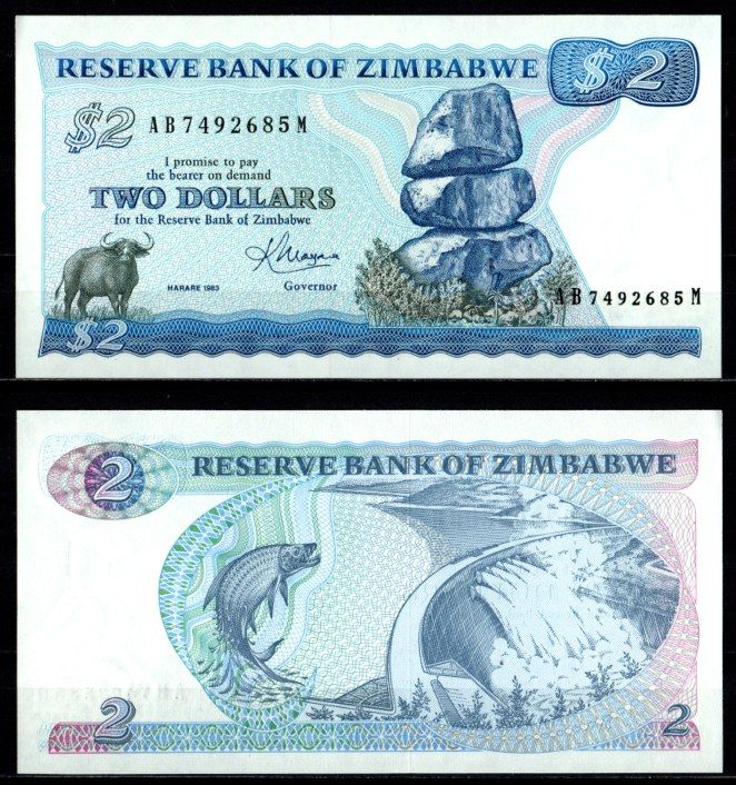 Зимбабве 2 долларов 1983 Pick 1 b 7215-5-1-2 бумага UNC (пресс) 7215-4-1-1