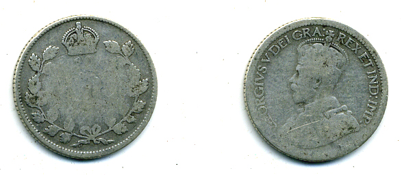 Канада 10 центов 19ХХ ГЕОРГ V серебро 46-1054