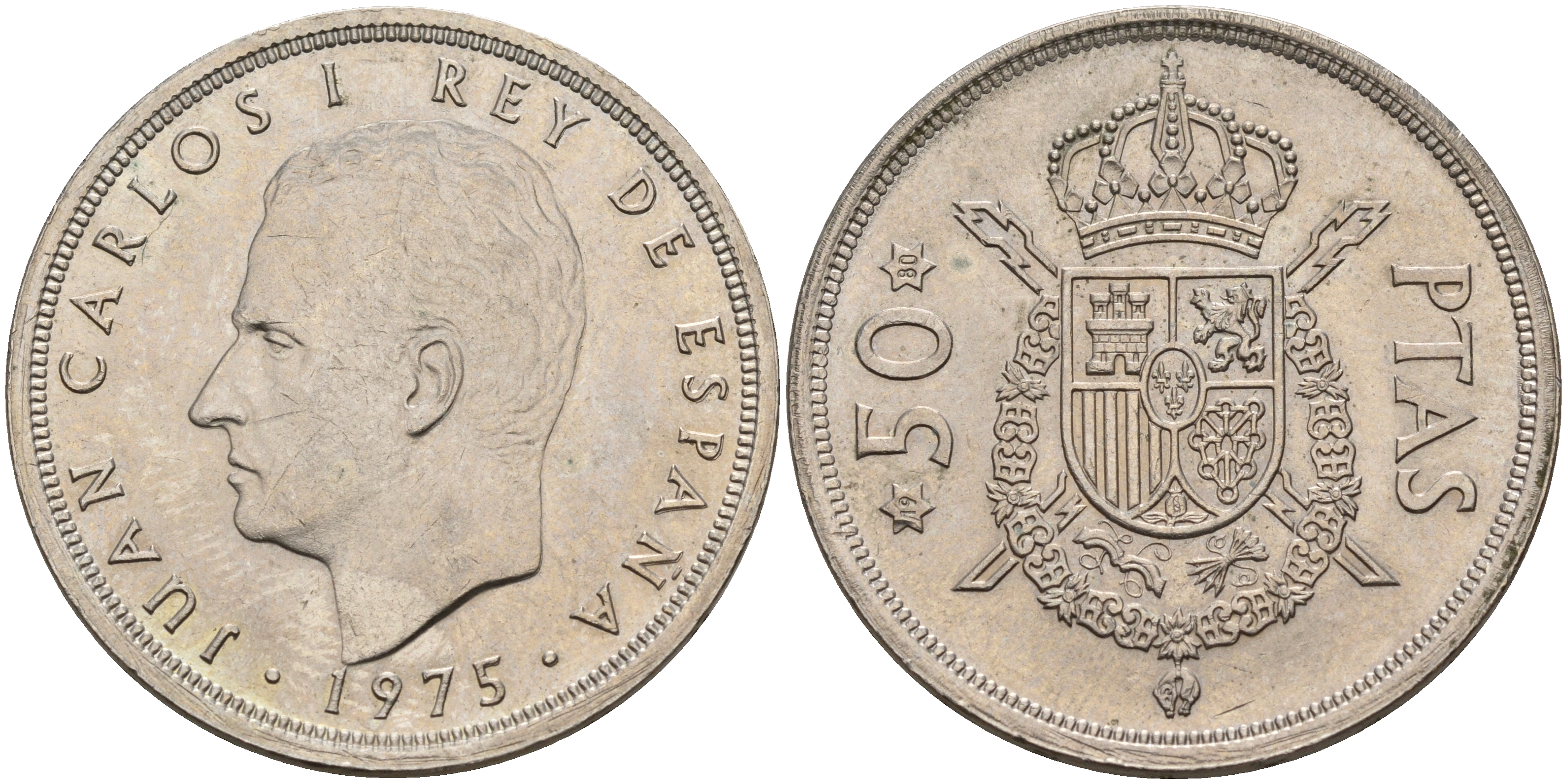 Испания 50 песет 1975 (80) Хуан Карлос I (1975-2014) KM 809 медно-никель    4149-411