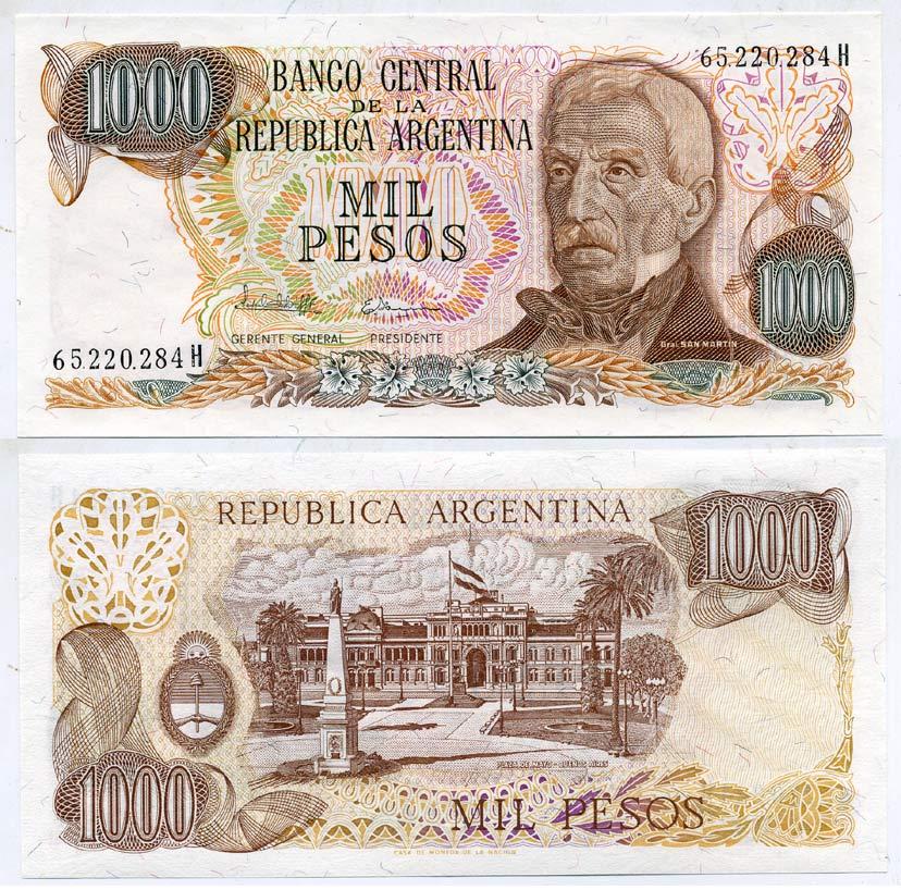АРГЕНТИНА 1000 ПЕСО 1982 СЕРИЯ Н 65220, ГЕНЕРАЛ САН МАРТИН Pick 304b бумага UNC (ПРЕСС) 6294-55-3