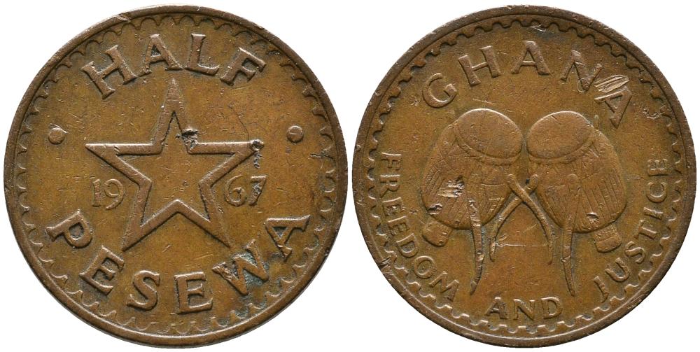 Гана 1/2 песевы 1967 KM 12 бронза 4549-552