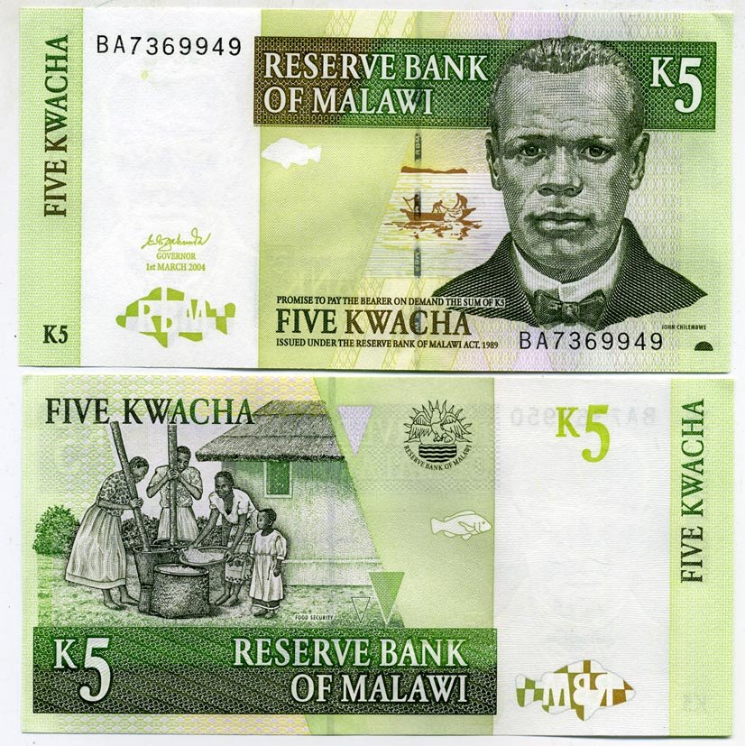 Малави 5 квача 2004 Джон Чилембве, озеро Малави Pick 36 b бумага UNC (пресс) 448-72-1