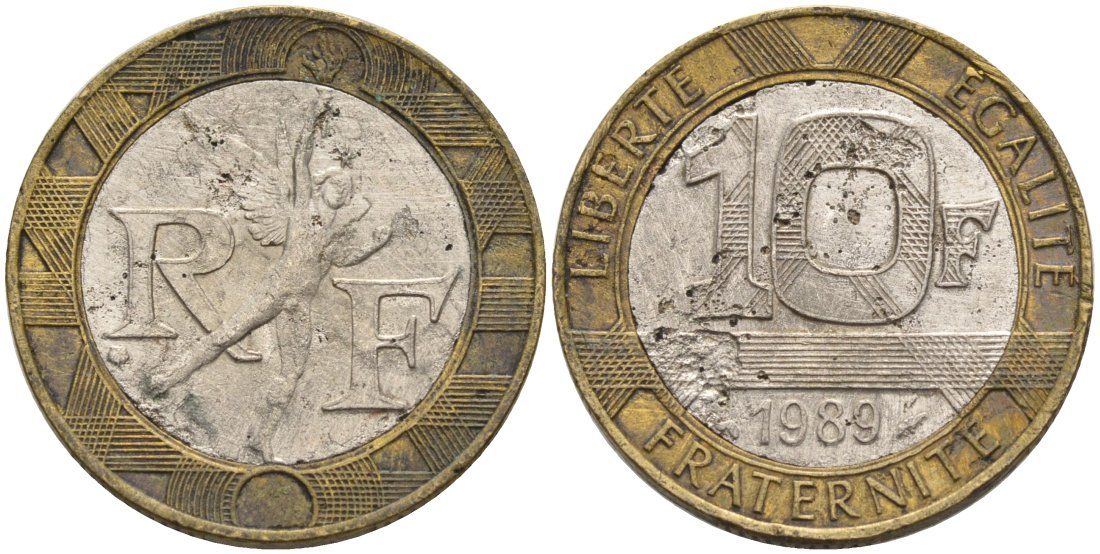 Франция 10 франков 1989 тип гений Бастилии KM 964.1, Le Franc 375.3 биметалл  4573-1017
