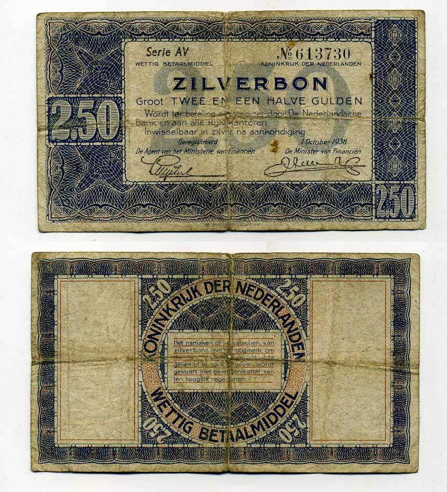 НИДЕРЛАНДЫ 2 1/2 ГУЛЬДЕНА 1938 Pick 62 бумага 6289-46-2-2