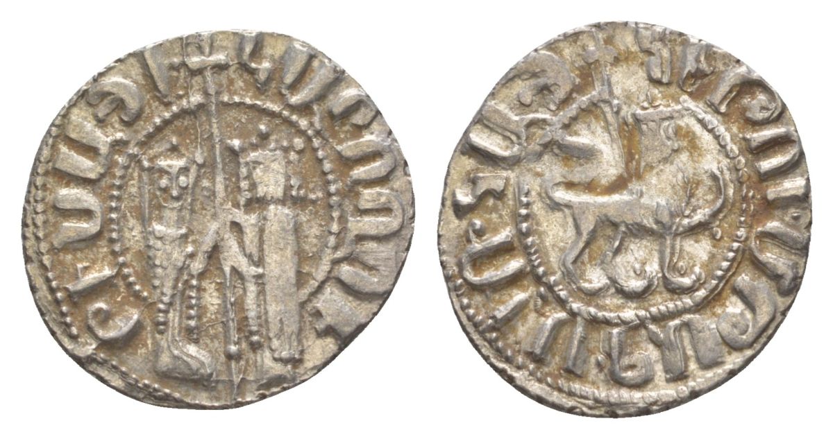 Киликийская Армения трам 1226-1271 Хетум I и царица Забель, держат крест/лев с патриаршим крестом  серебро    1516-734