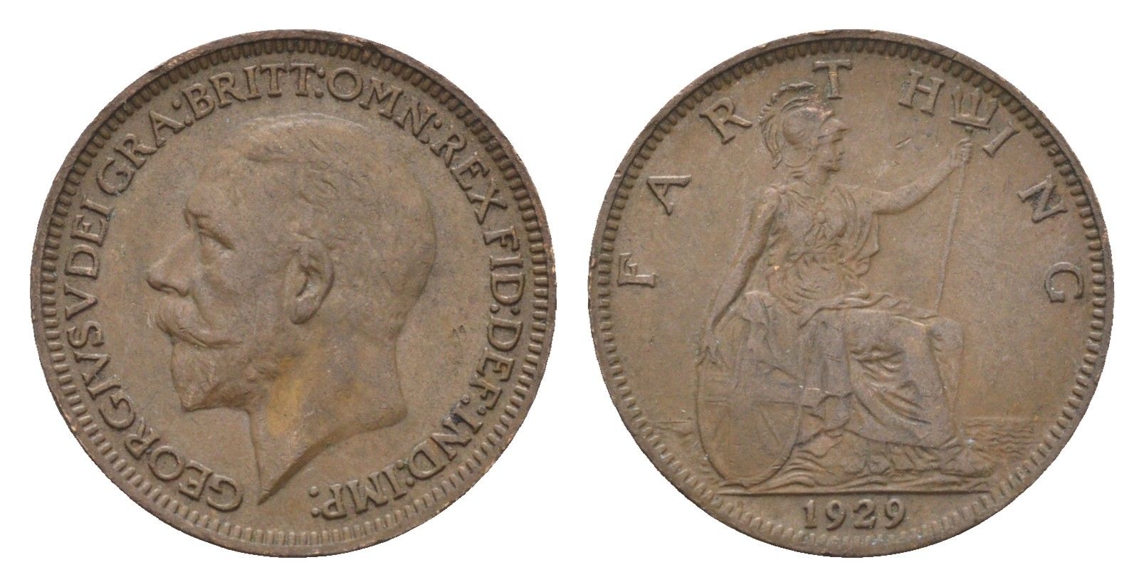 Великобритания 1 фартинг 1929 Георг V (1910-1936) KM 825, Spink 4061 бронза 4664-268