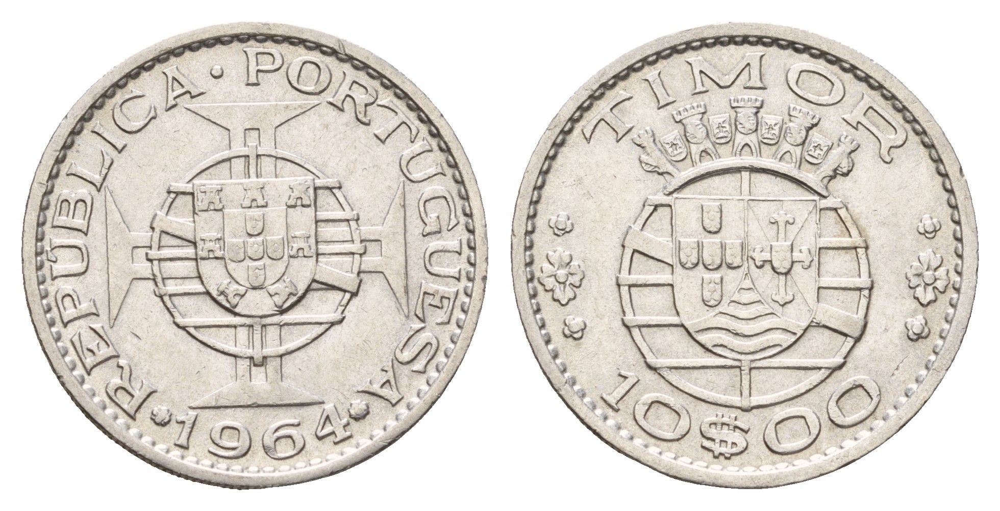 Португальский Тимор 10 эскудо 1964 год-тип KM 16 серебро 4671-842