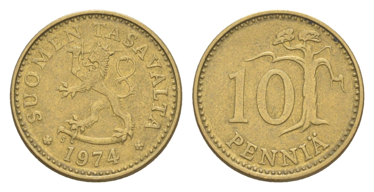 Финляндия 10 пенни 1974 KM 46 алюминиевая бронза 4647-334