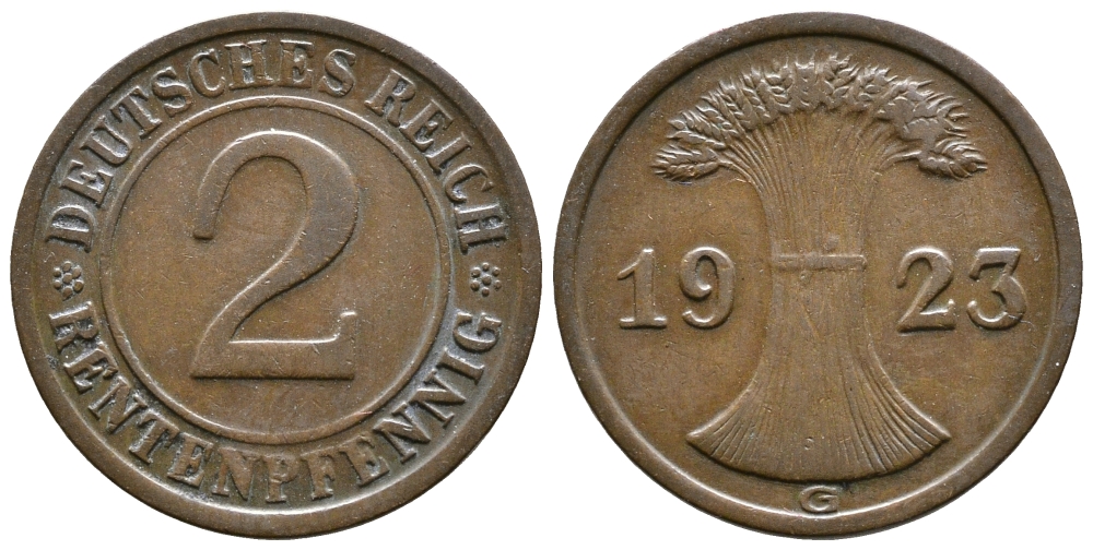 ГЕРМАНИЯ 2 РЕНТЕНПФЕННИГА 1923 G KM 31, J. 307 бронза 73-1216