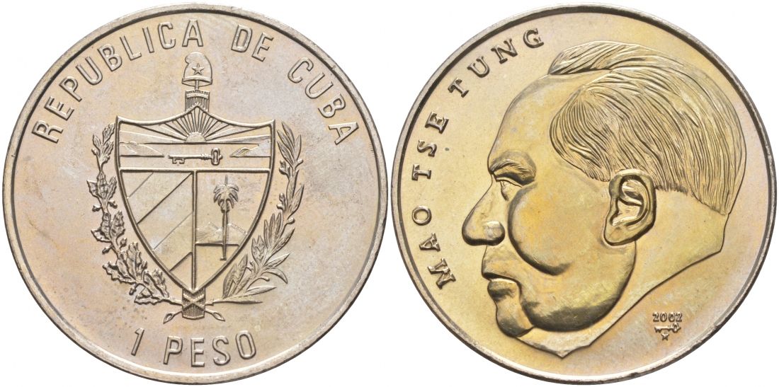 Куба 1 песо 2002 серия вожди мирового пролетариата - Мао Цзэдун KM 855 медно-никель UNC 00-00