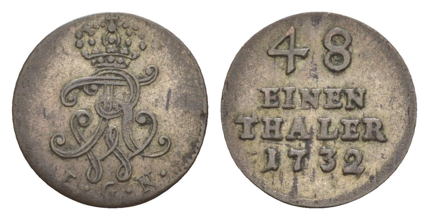 Пруссия 1/48 талера 1732 EGN, Фридрих Вильгельм I (1713-1740) KM 210 серебро 1515-2131