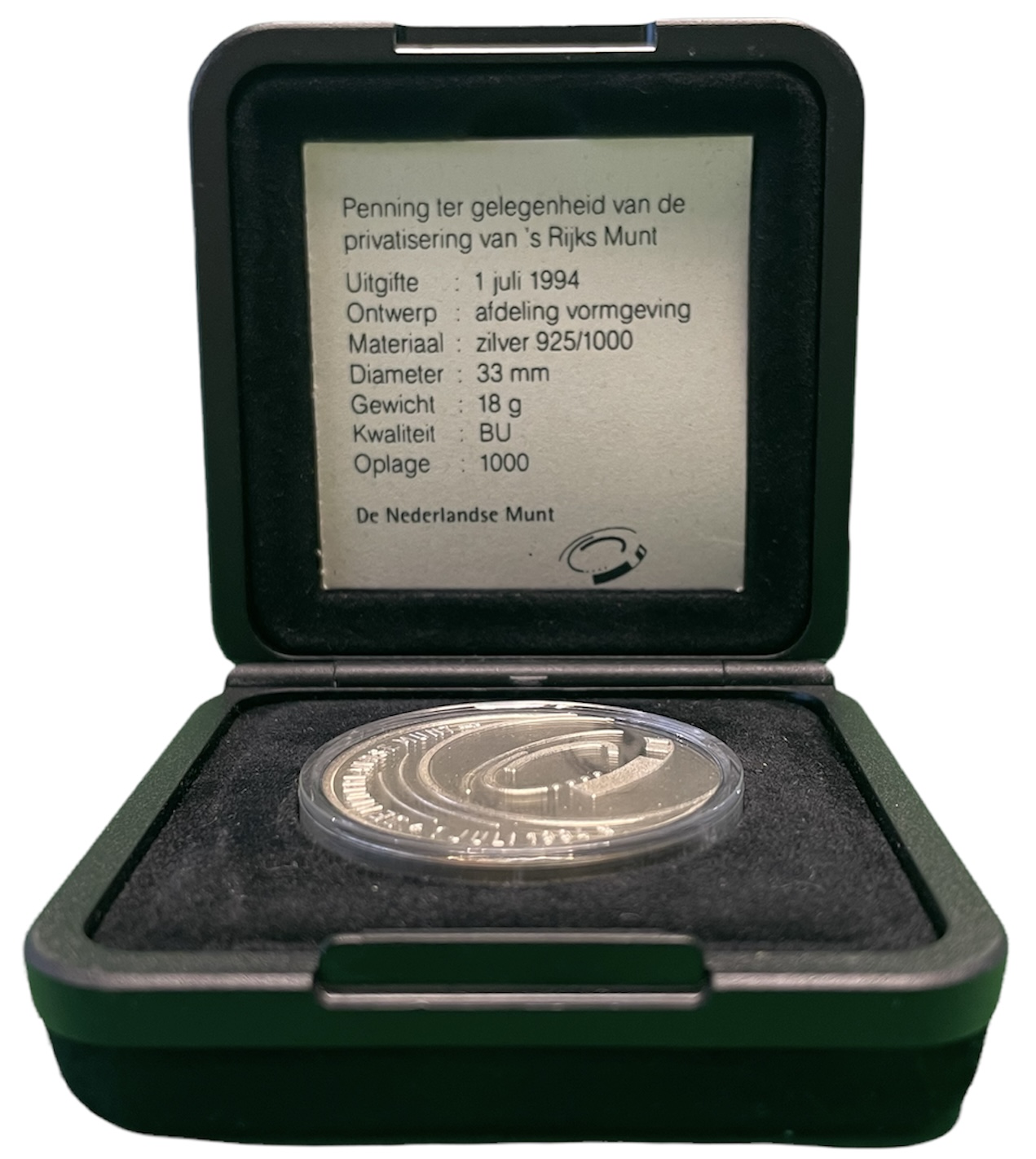 Нидерланды медаль 1994 монетный двор, 33 мм, 18 гр серебро PROOF 1-5-2-20