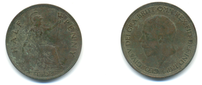 Великобритания 1/2 пенни 1935 Георг V (1910-1936) KM 837, Spink 4058 бронза 89-341