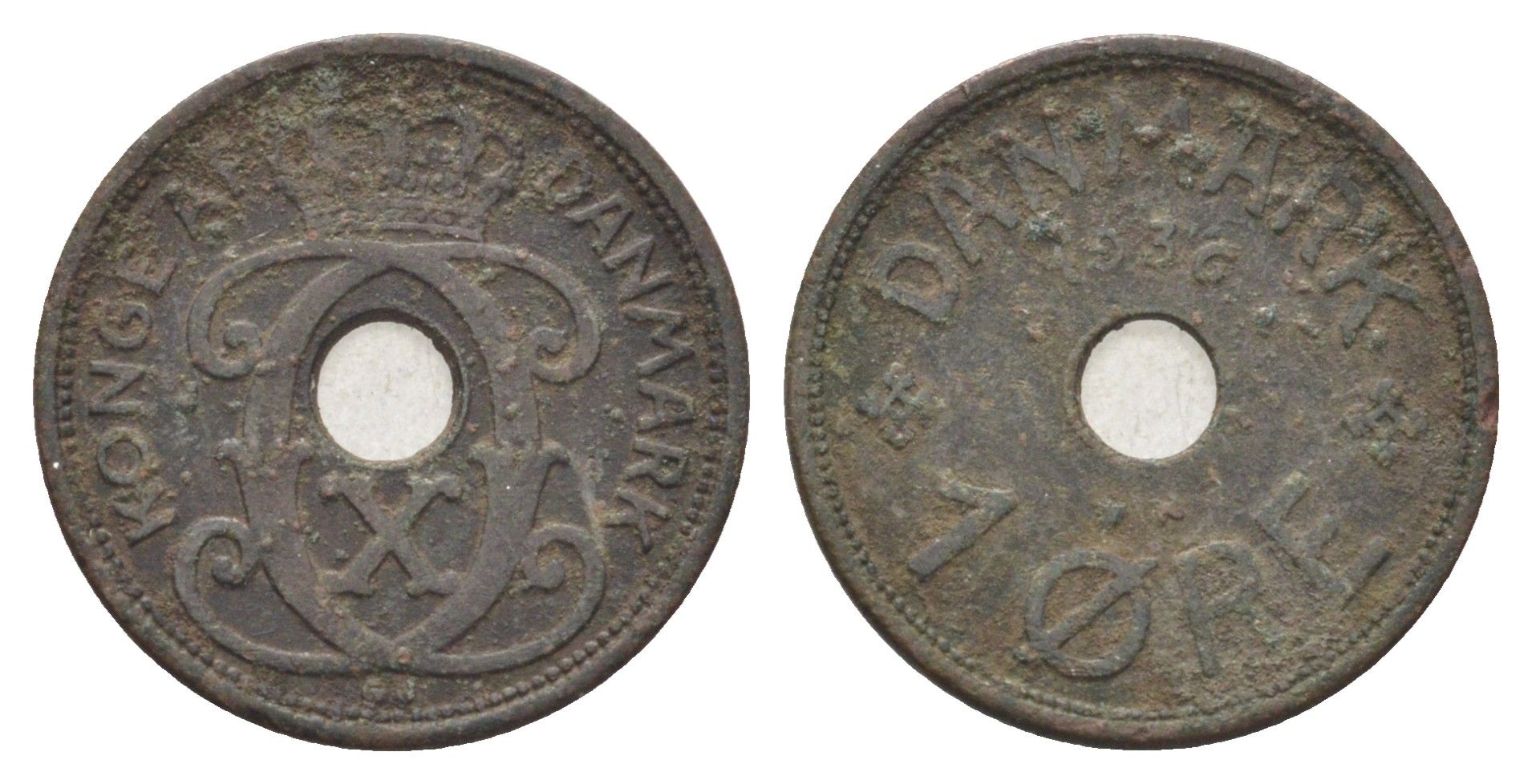 Дания 1 эре 1936 N, Кристиан X (1912-1947) KM 826 бронза 4701-613