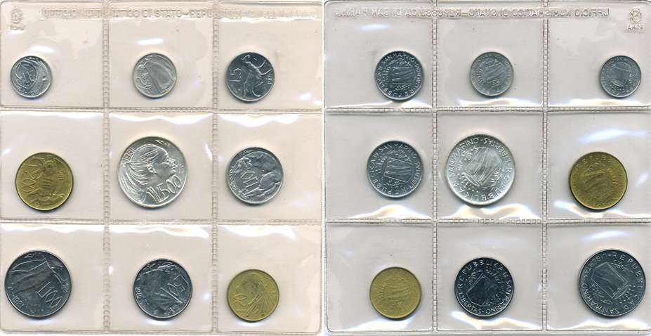 Сан-Марино годовой набор из 9 монет 1981 1, 2, 5, 10, 20, 50, 100, 200 и 500 лир KM 116-123, 126, в оригинальной пластиковой запайке KM MS18 серебро UNC 5-4-3-34