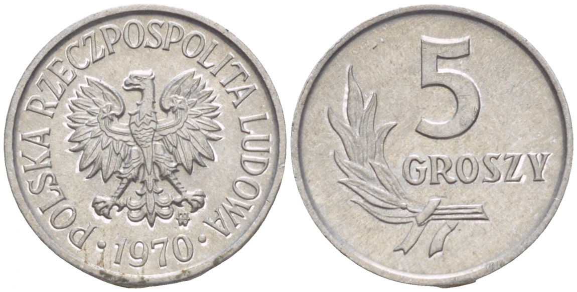 Польша 5 грошей 1970 MW  KM A46, Parchimowicz 204j алюминий 4549-113