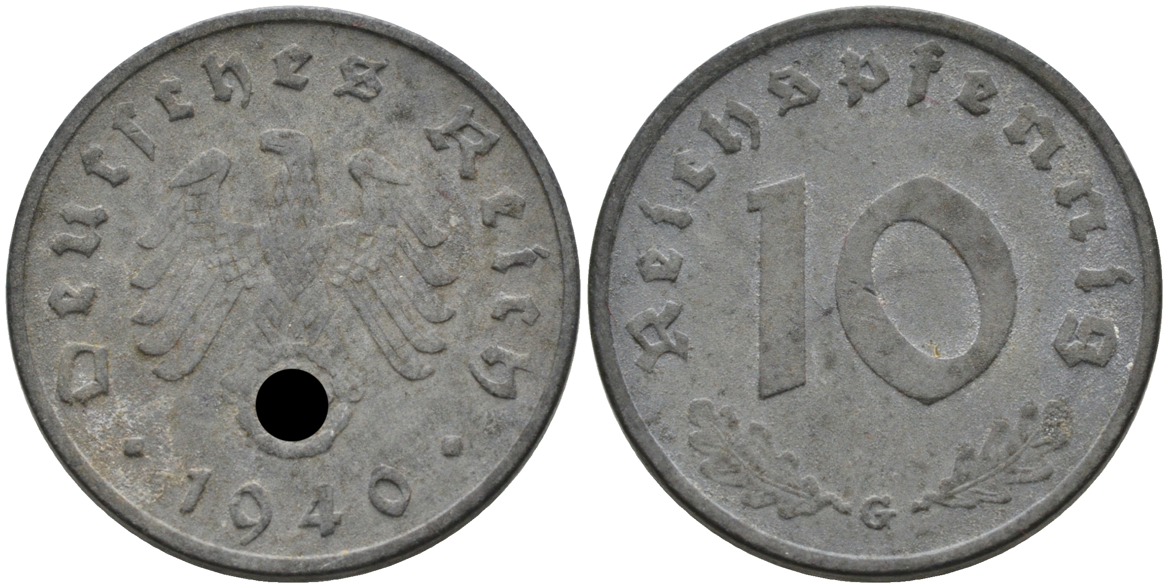 ГЕРМАНИЯ 10 РЕЙХСПФЕННИГОВ 1940 G, KM 101, J. 371 цинк 75-233