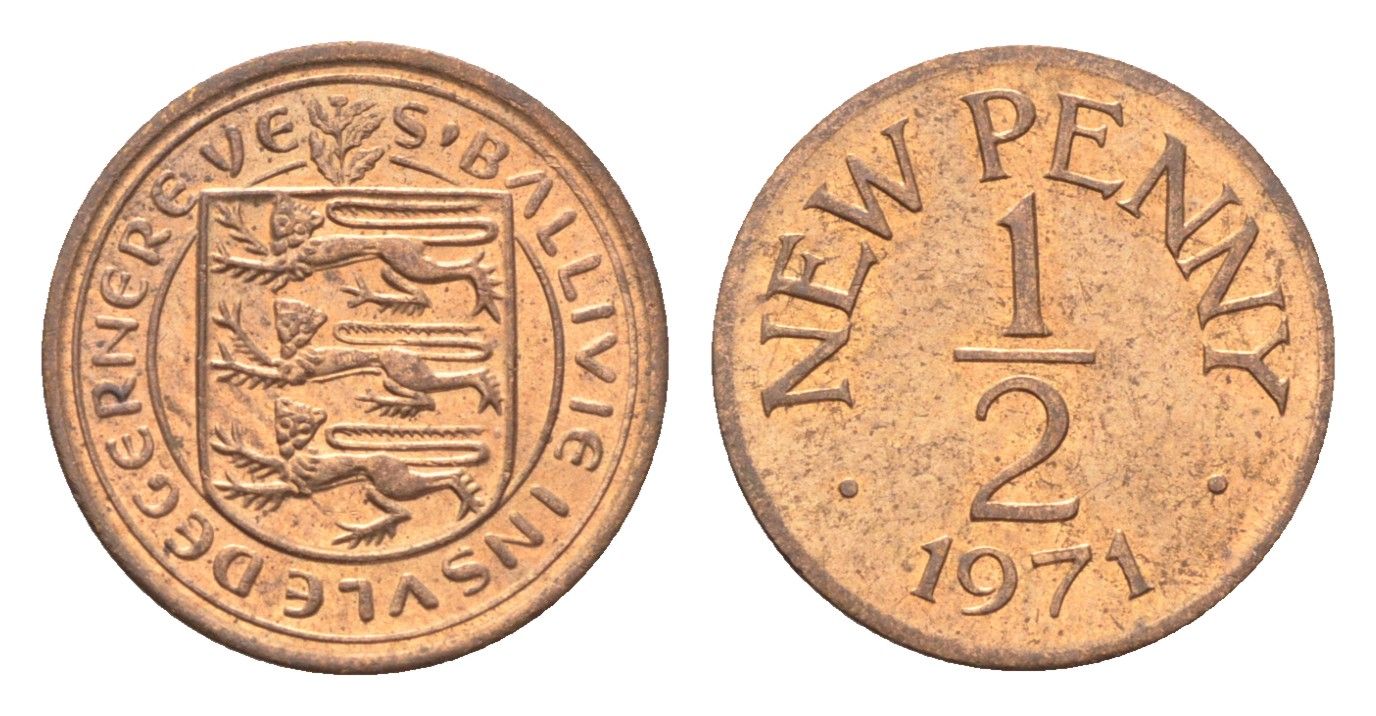 Гернси 1/2 нового пенни 1971 Елизавета II (1952-2022), герб KM 20 бронза aUNC 4702-733