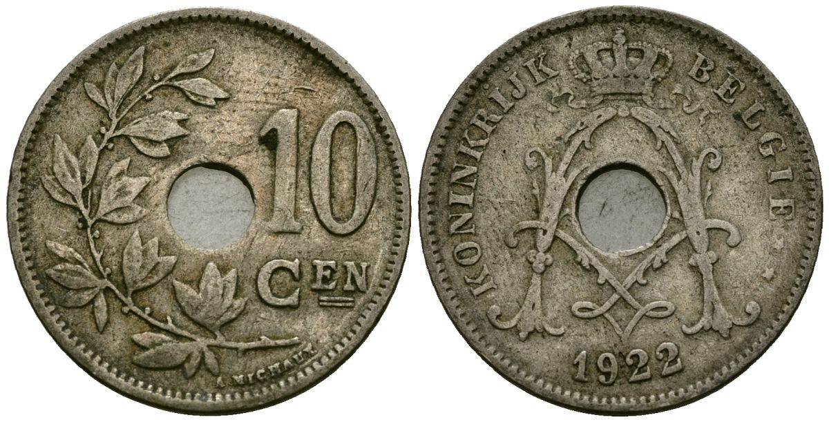 Бельгия 10 сантимов 1922 Belgie KM 86 медно-никель 4172-633