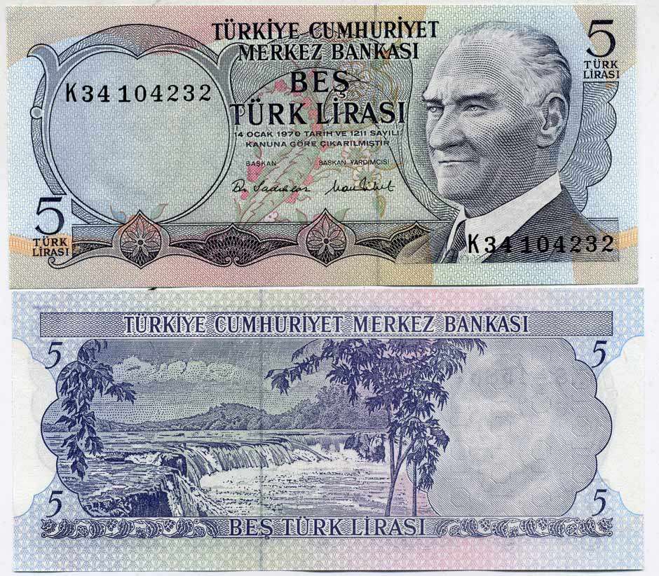 ТУРЦИЯ 5 ЛИР 1976 ПРЕЗИДЕНТ КЕМАЛЬ АТАТЮРК, МАНАВГАТ ВОДОПАД В АНТАЛИИ Pick 185 бумага UNC (ПРЕСС) 7552-57-2