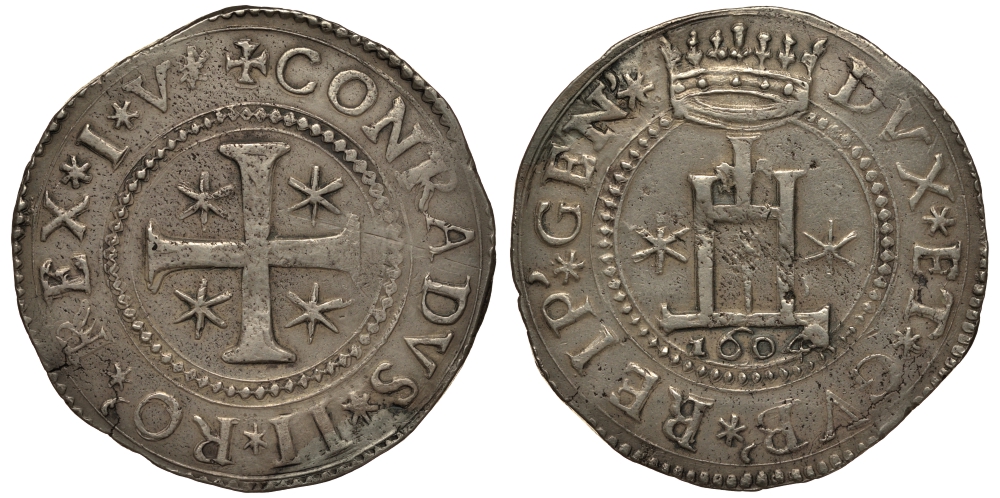 Генуя 1 скудо 1604 республика Dav. 3900, Lunardi 230 (R1). серебро 10-016-57