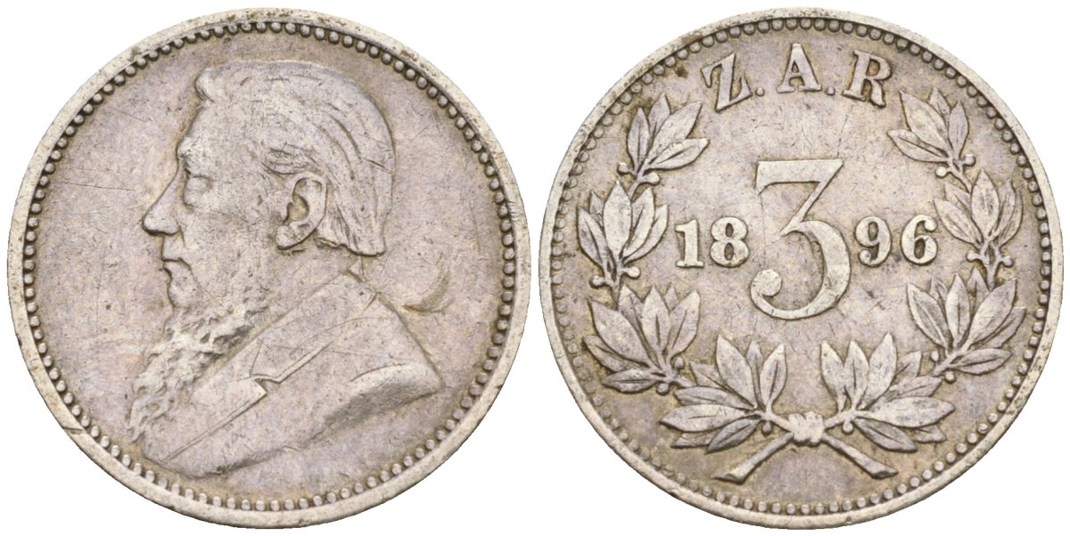 Южно-Африканская Республика - Трансвааль 3 пенса 1896 ZAR, Крюгер KM 3 серебро 4594-429