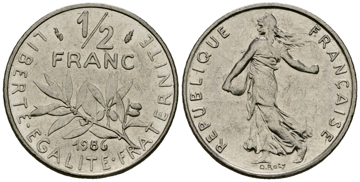 Франция 1/2 франка 1986 сеятель KM 931.1, Le Franc 198.25 никель 4135-727
