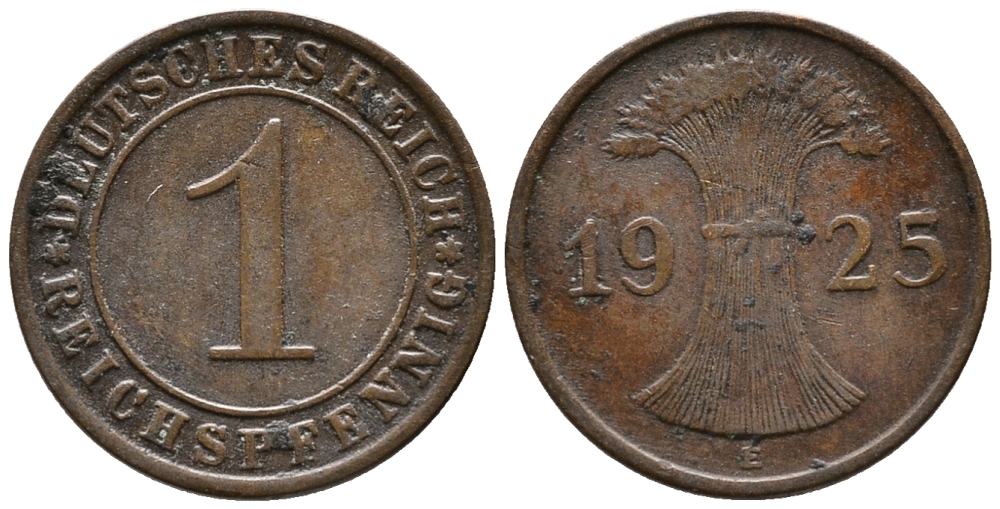 ГЕРМАНИЯ 1 РЕЙХСПФЕННИГ 1925 E KM 37, J. 313 бронза 39-911