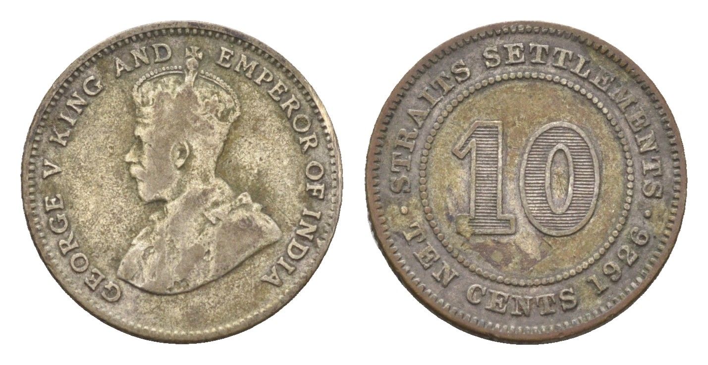 Стрейтс-Сетлментс (Стрейтс Сетлментс) 10 центов 1926 Георг V (1910-1936) KM 29b серебро 4659-1242