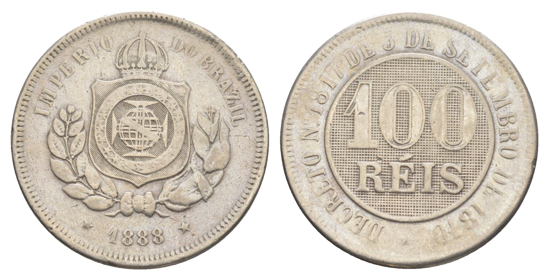 Бразилия 100 реалов 1888 KM 483 медно-никель 4642-1033