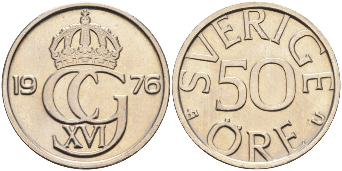 Швеция 50 эре 1976 Карл XVI Густав (1973- ) KM 855 медно-никель UNC 4582-757