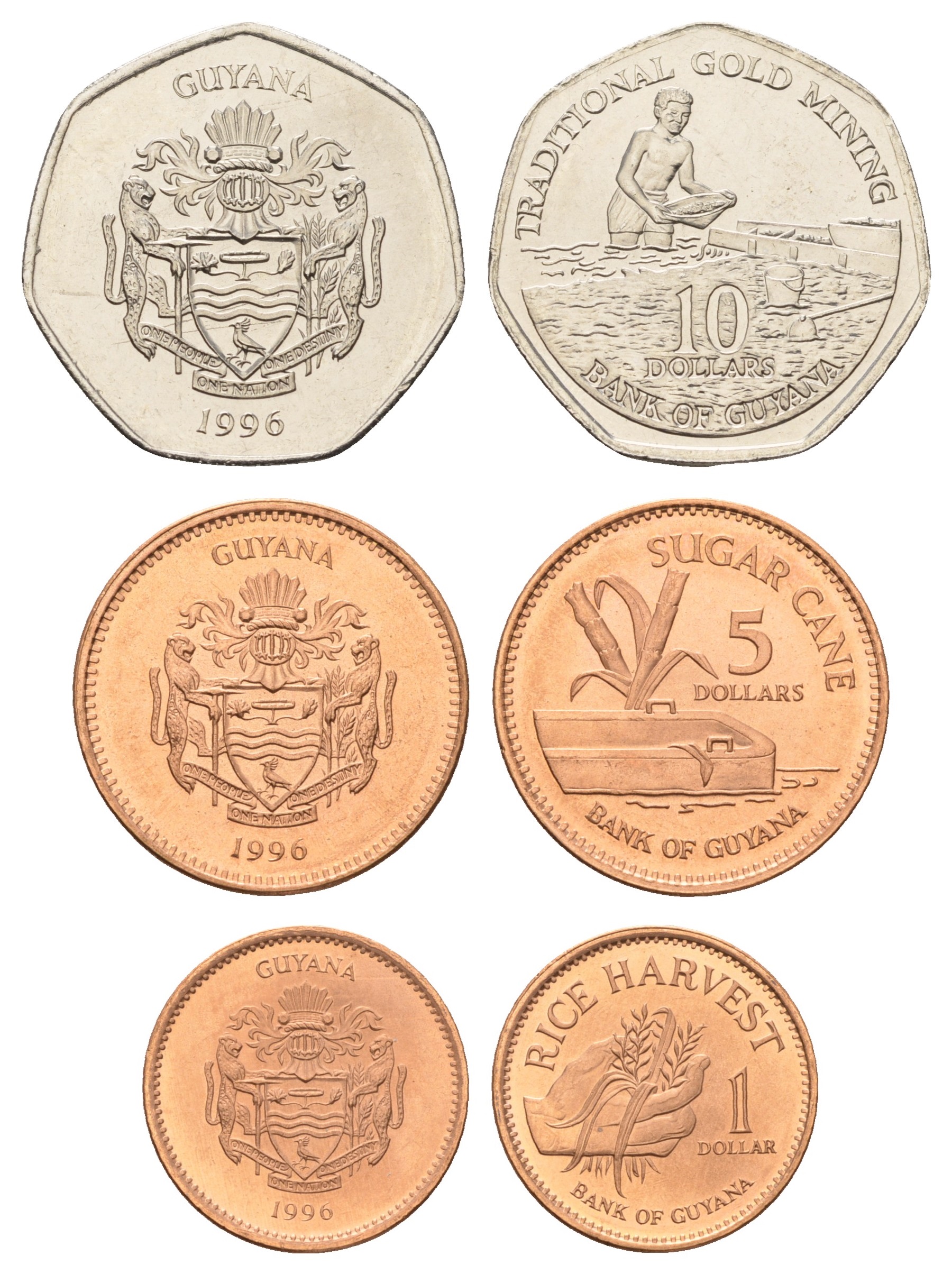 Гайана годовой набор из 3 монет (1, 5 и 10 долларов) 1996  KM 50, 51 и 52   UNC  4681-251-253