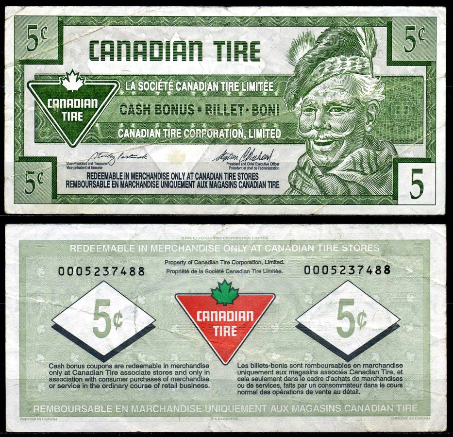 Канада купон на 5 центов 1996 Canadian Tire бумага 2195-25-2-2