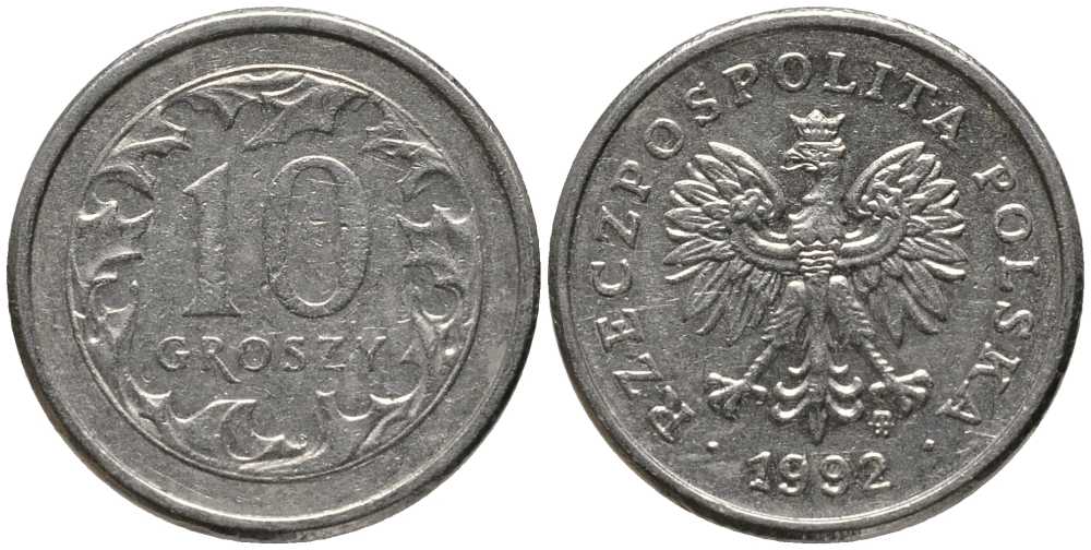 ПОЛЬША 10 ГРОШЕЙ 1992 MW KM 279 медно-никель 201-438