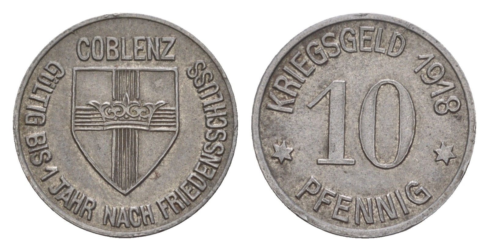 Кобленц 10 пфеннигов 1918 Funck 80.1A, Men05 4526.1, Men18 5727.1 железо 4643-1011