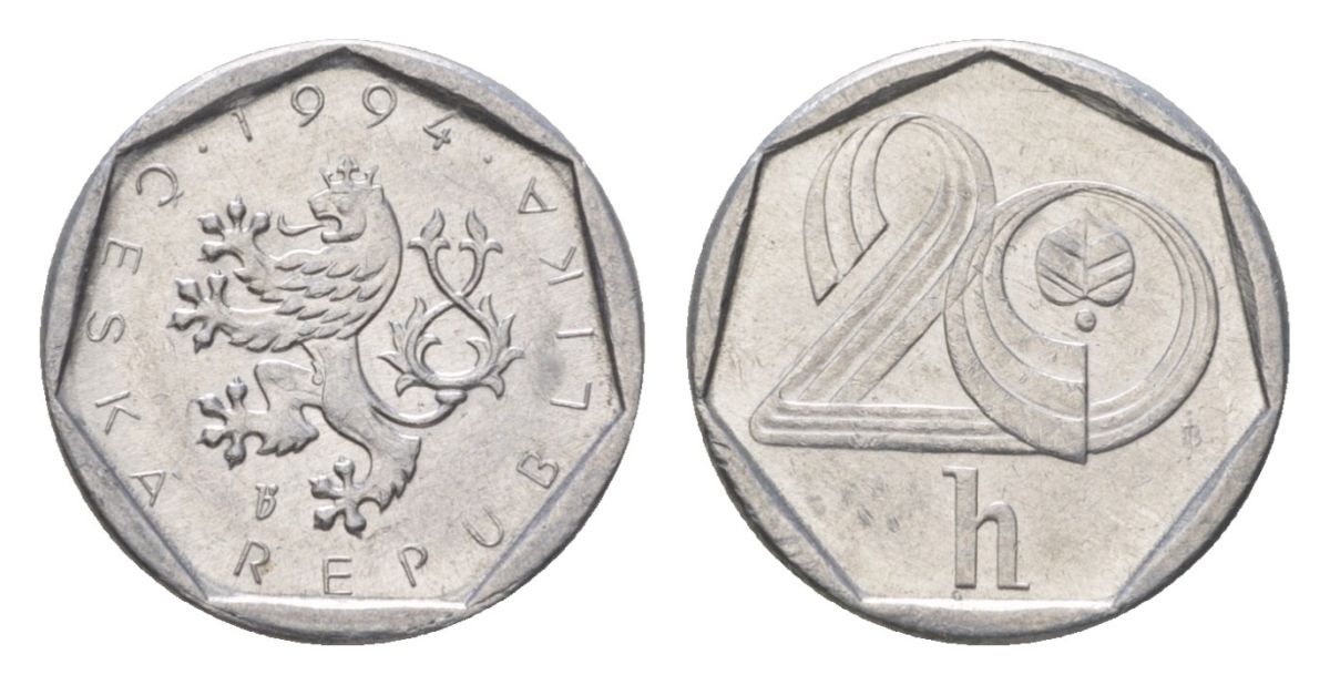Чехия 20 геллеров 1994 KM 2.1 алюминий 4623-758